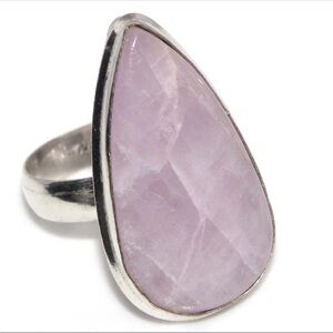 Stamped 925 Sterling Silver NATURAL Purple Kunzite Pear Cabochon Statement Ring